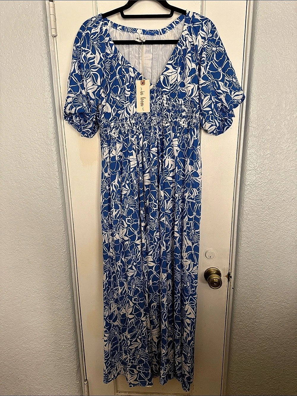 In Harmony Floral Maxi Dress in Blue & White NWT